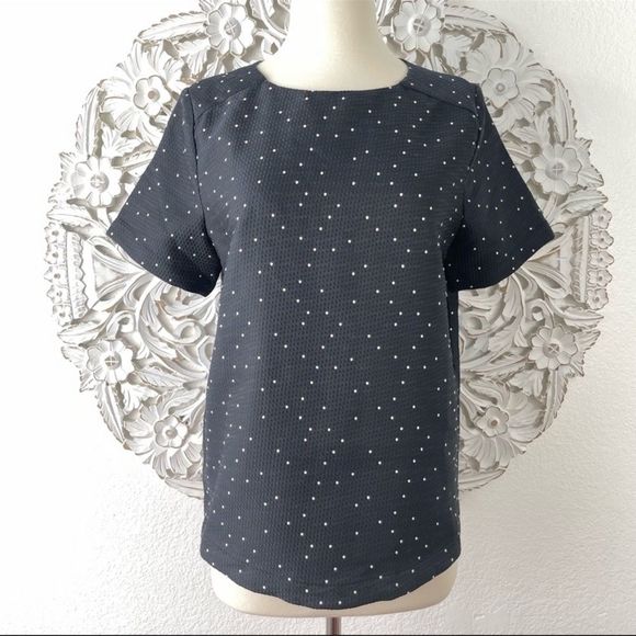 {FRNCH} Polka Dot Short Sleeve Back-Cutout Top, Size L - Picture 1 of 1